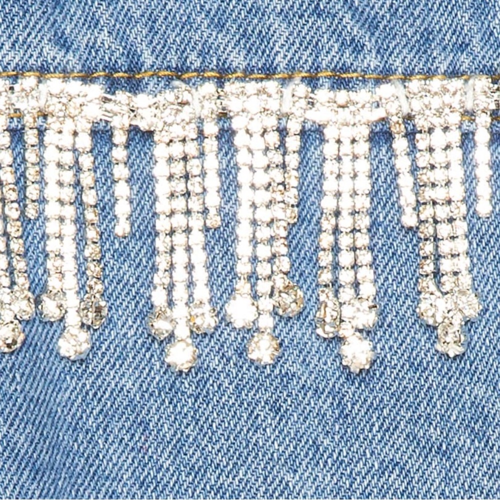 NWOT Revolve Superdown Rhinestone Fringe Denim Jacket - Picture 5 of 10